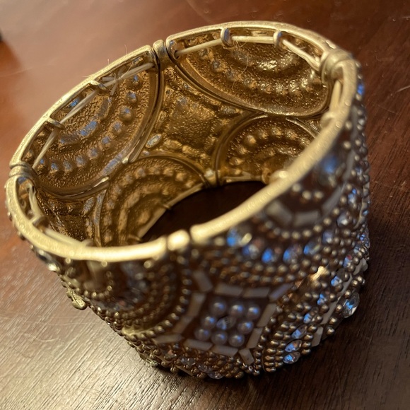 BLING | Embellished Gold/Silver/White Stretch Thick Bangle Bracelet - Picture 4 of 5